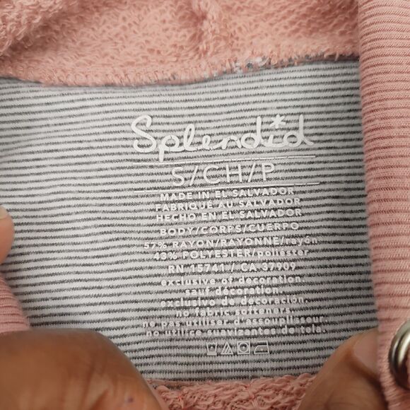 Splendid Womens Cropped Hoodie FUZZY Pink Long Sleeve Thumbholes Raw Hem Small - Picture 4 of 11